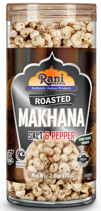 Rani Roasted Makhana (Fox Nut/Popped Lotus Seed) Salt & Pepper Flavor 2.6oz (75g) Ready to eat, Hand Picked Foxnuts ~ All Natural | Vegan | Gluten Friendly | NON-GMO | Kosher | Indian Origin