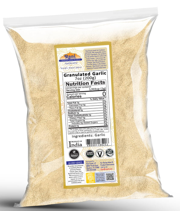 Rani Granulated Garlic (Coarse Ground Garlic) 7oz (200g) ~ All Natural | Gluten Friendly | Vegan | NON-GMO | Kosher | No Salt or fillers | Product of USA