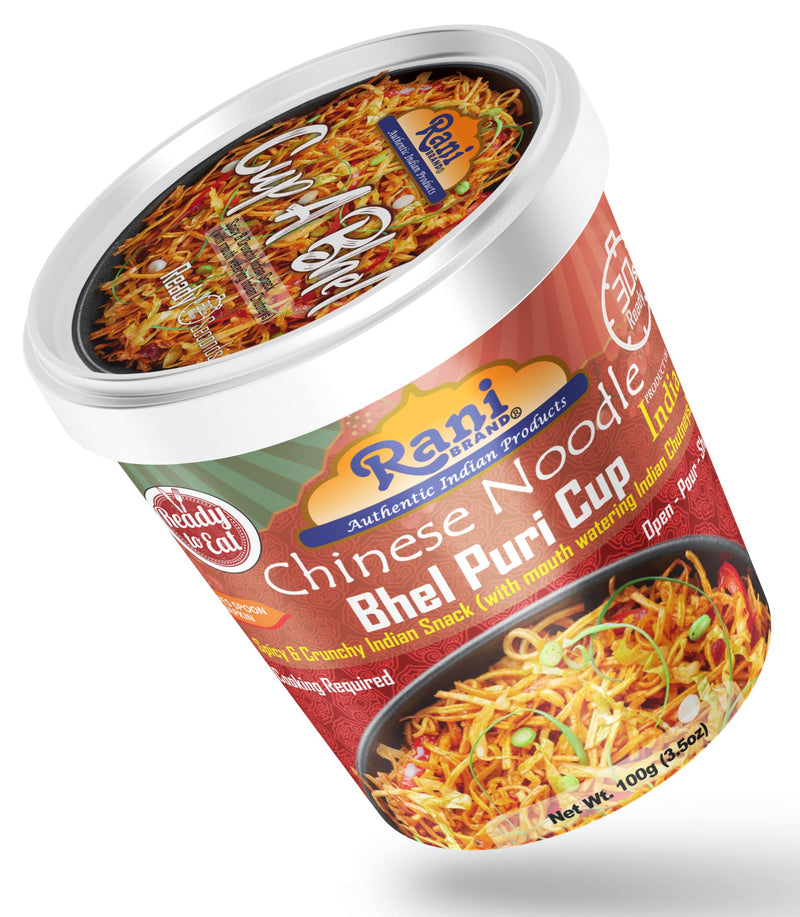 Rani Chinese Noodle Bhel Puri Cup (Spicy & Crunchy Indian Snack w/mouth watering Indian Chutneys) 3.5oz (100g), Pack of 6+1 FREE ~ Ready to Eat | Vegan | NON-GMO | Indian Origin