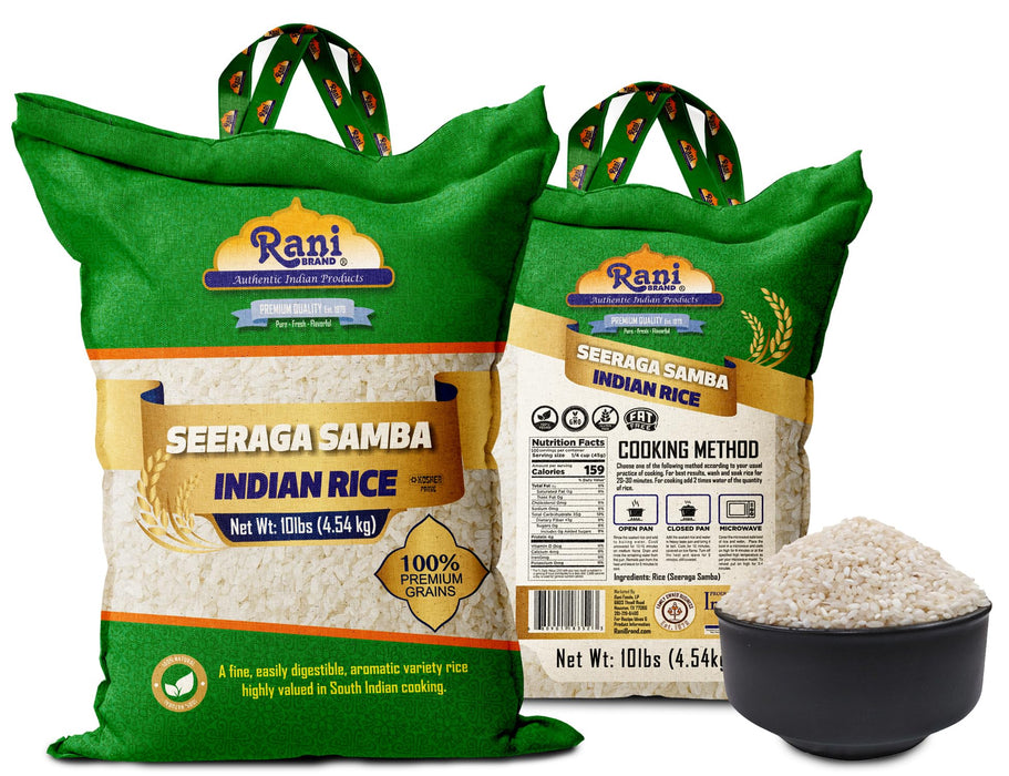 Rani Seeraga Samba Indian Rice 160oz (10lbs) 4.54kg Cloth Bag ~ All Natural | Gluten Friendly | Vegan | Kosher | Export Quality | Indian Origin