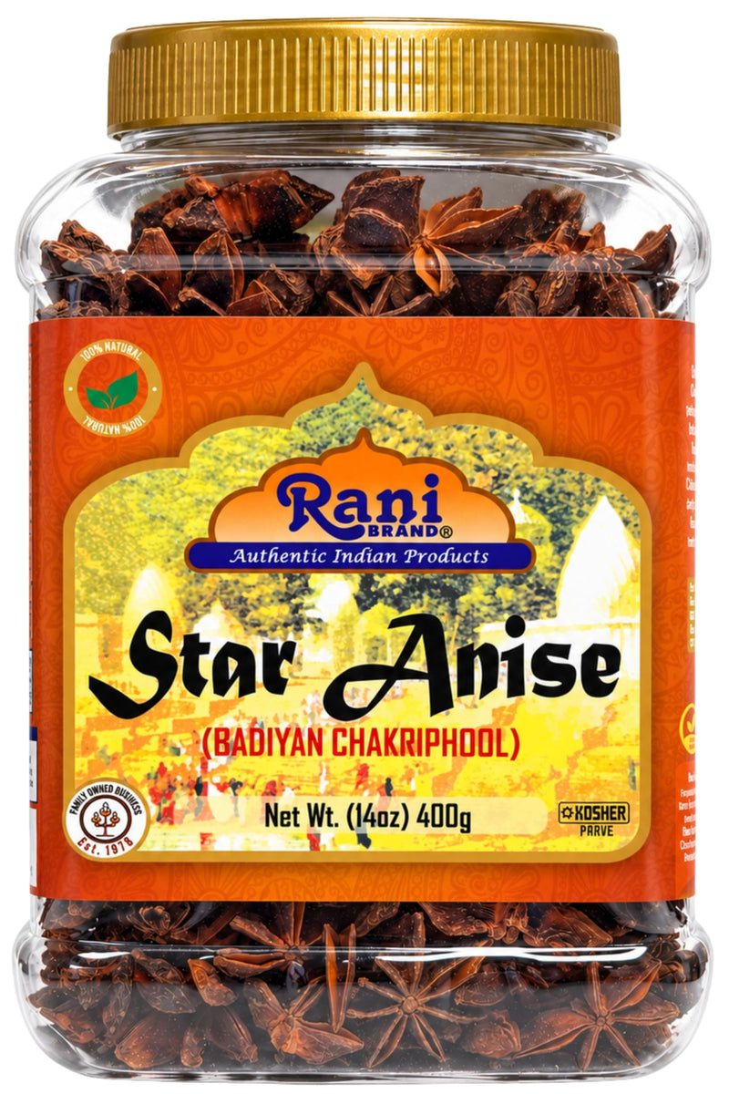 Rani Star Anise Seeds, Whole Pods (Badian Khatai) Spice 14oz (400g) PET Jar ~ All Natural | Gluten Friendly | NON-GMO | Kosher | Vegan | Indian Origin