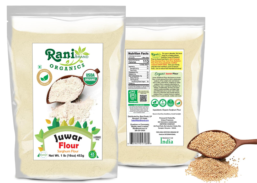 Rani Organic Juwar (Sorghum) Flour 16oz (1lb) 454g ~ All Natural | Vegan | Gluten Friendly | NON-GMO | Indian Origin | USDA Certified Organic