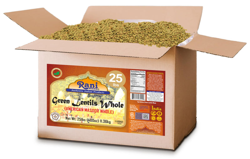 Rani Green Lentils Whole 400oz (25lbs) 11.36kg Bulk Box ~ All Natural | Vegan | Gluten Friendly | Non-GMO | Kosher | Product of USA