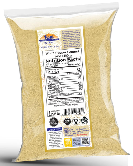 Rani White Pepper (Gol Mirch), Ground Spice 14oz (400g) ~ All Natural | Vegan | Gluten Friendly | NON-GMO | Kosher | Indian Origin