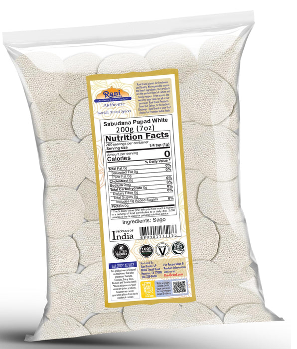 Rani Sabudana (Sago) Papad White 7oz (200g) ~ All Natural, No Preservatives | Vegan | Gluten Friendly | Kosher | NON-GMO | Indian Origin
