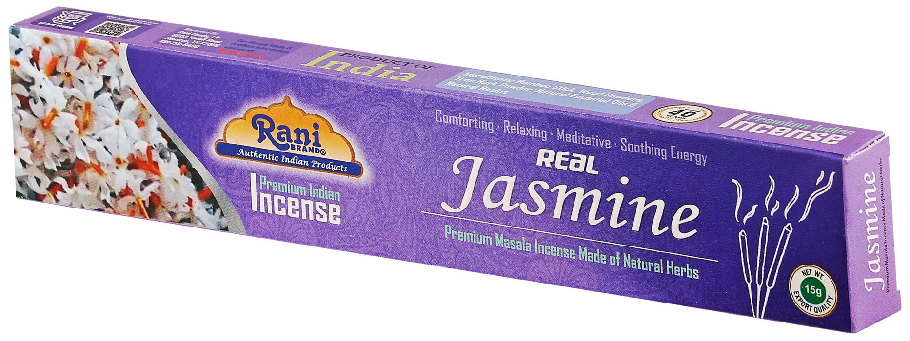 Rani Jasmine Incense (Premium Masala Incense Made of Natural Herbs) 15g x 10 Packets ~ Total of 100 Incense sticks | For Puja Purposes | Indian Origin