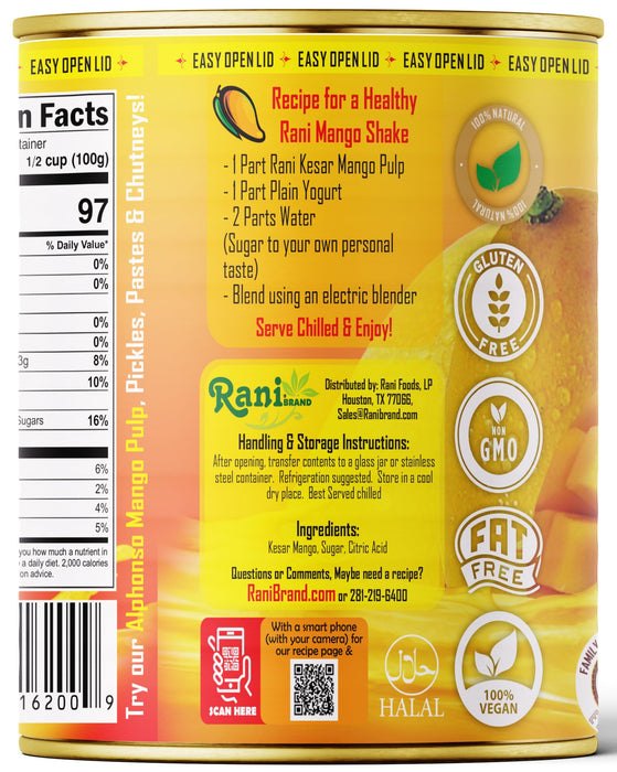 Rani Mango Pulp Puree (Kesar Sweetened) {3 Sizes Available)