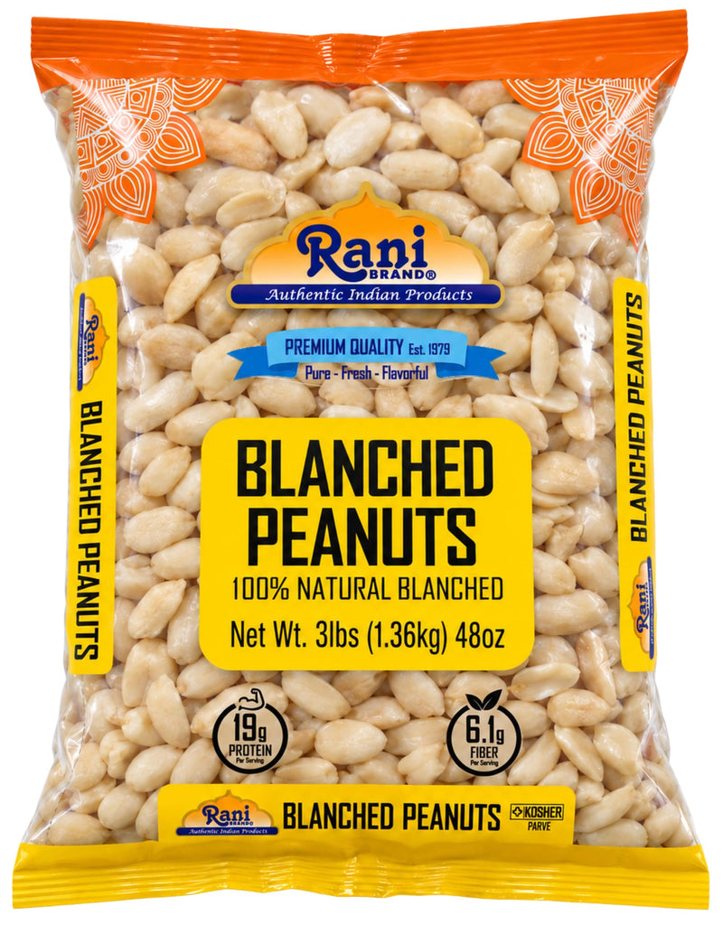 Rani Peanuts Skinless (Blanched, Uncooked) 48oz (3lbs) 1.36kg Bulk ~ All Natural | Vegan | Gluten Friendly | Kosher | Fresh Product of USA ~ Spanish Grade Groundnuts