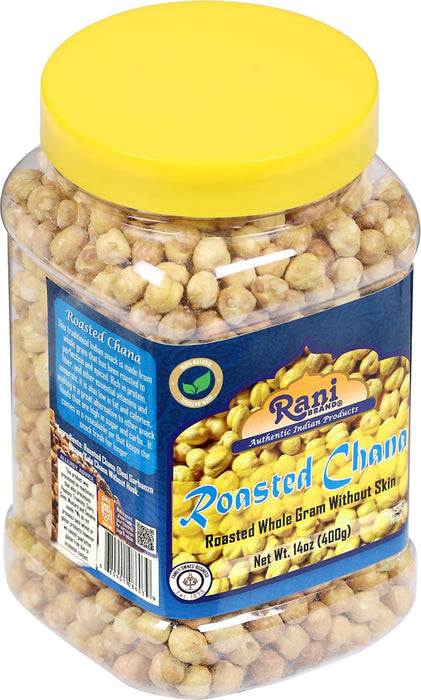 Rani Roasted Chana Skinless (Chickpeas) Plain Flavor (No Skin) 14oz (400g) PET Jar ~ All Natural | Vegan | No Preservatives | Kosher | Gluten Friendly | Indian Origin | Great Snack, Ready to Eat