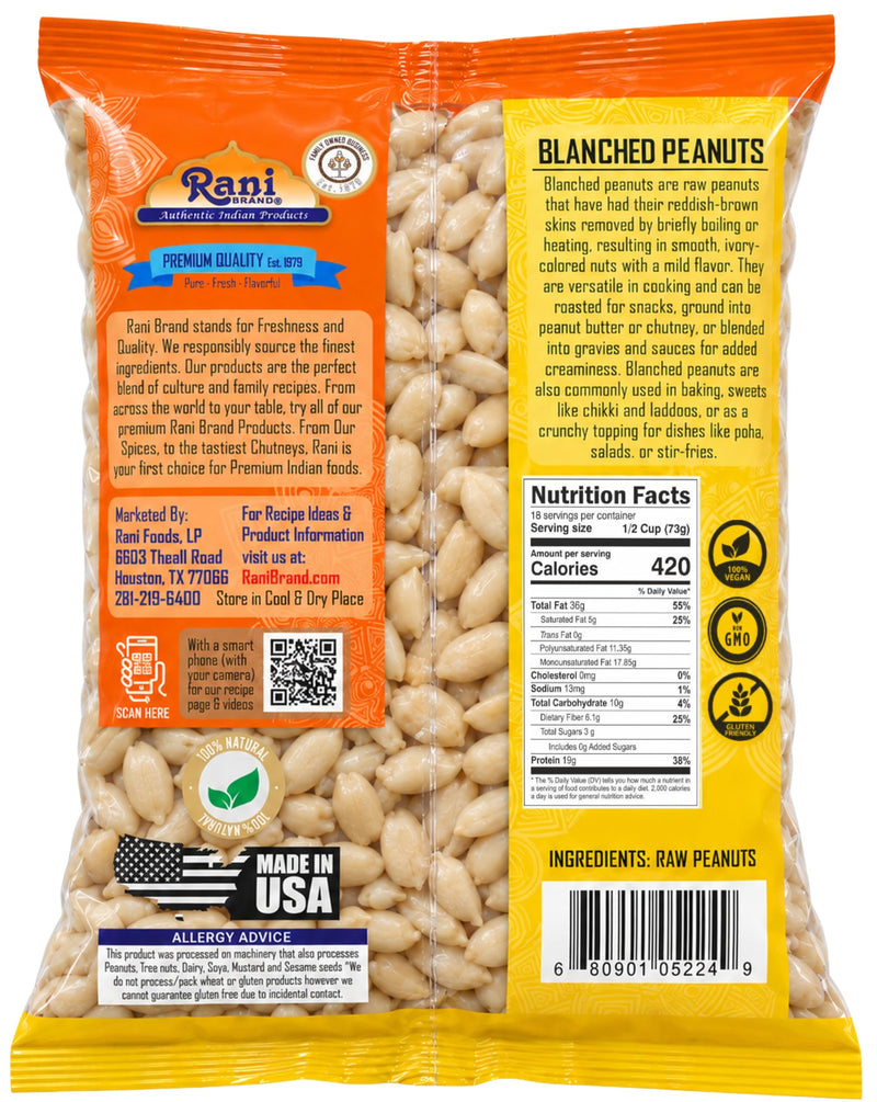 Rani Peanuts Skinless (Blanched, Uncooked) 48oz (3lbs) 1.36kg Bulk ~ All Natural | Vegan | Gluten Friendly | Kosher | Fresh Product of USA ~ Spanish Grade Groundnuts