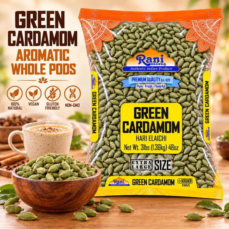 Rani Green Cardamom Pods Spice (Hari Elachi) 48oz (3lbs) 1.36kg Bulk ~ All Natural | Vegan | Gluten Friendly | NON-GMO | Product of India