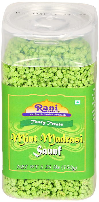 Rani Mint Madrasi Saunf 5.25oz (150g) Vacuum Sealed, Easy Open Top, Resealable Container ~ Indian Tasty Treats | Vegan | Gluten Friendly | NON-GMO | Indian Origin