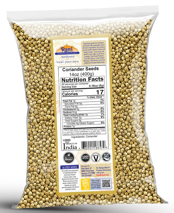 Rani Coriander (Dhania) Seeds Whole, Indian Spice 14oz (400g) ~ All Natural ~ Gluten Friendly | NON-GMO | Kosher | Vegan | Indian Origin