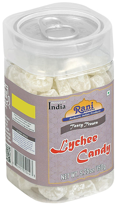 Rani Lychee Candy 5.25oz (150g) Vacuum Sealed, Easy Open Top, Resealable Container ~ Indian Tasty Treats | Vegan | Gluten Friendly | NON-GMO | Indian Origin