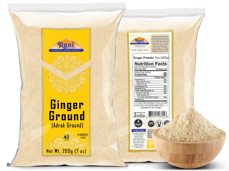Rani Ginger (Adarak) Powder Ground, Spice 7oz (200g) ~ Natural | Vegan | Gluten Friendly | NON-GMO | Kosher | Indian Origin