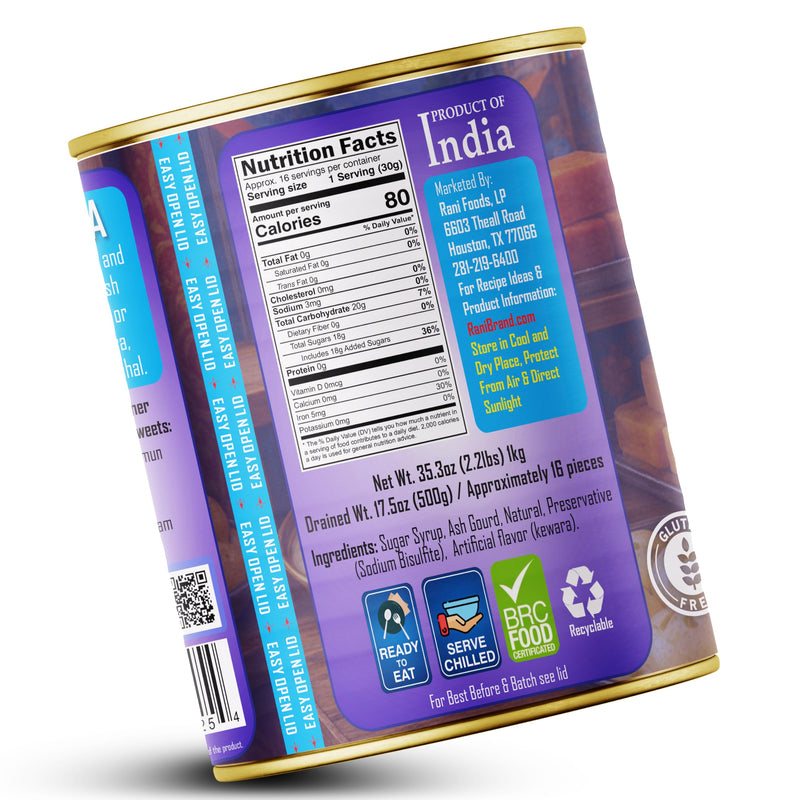 Rani Angoori Petha (Ash Gourd In Rose Flavored Sugar Syrup) 35.3oz (2.2lbs) 1kg, Pack of 2, Approximately 14 pieces, Easy Open Lid ~ Ready to eat | Gluten Free | Non-GMO | Kosher | Indian Origin