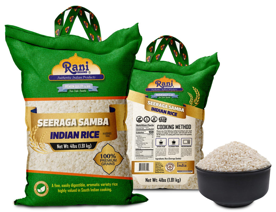 Rani Seeraga Samba Indian Rice 64oz (4lbs) 1.81kg Cloth Bag ~ All Natural | Gluten Friendly | Vegan | Kosher | Export Quality | Indian Origin