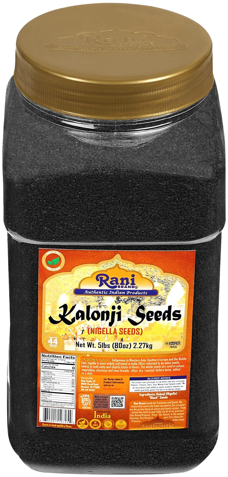 Rani Kalonji Seeds Whole (Black Seed, Black Cumin) Spice 80oz (5lbs) 2.27kg Bulk PET Jar ~ All Natural | Gluten Friendly | NON-GMO | Kosher | Vegan