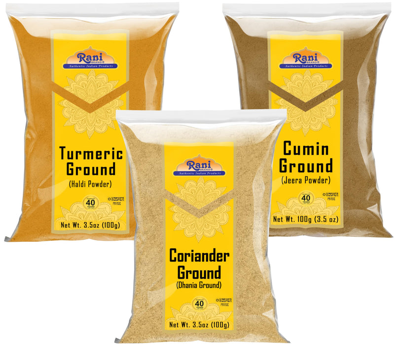 Rani Turmeric Ground, Coriander Powder, Cumin Ground ~ 3.5oz (100g) Combo Pack of 3 ~ All Natural | 100% Pure, Salt Free | Vegan | Gluten Friendly | NON-GMO | Indian Origin