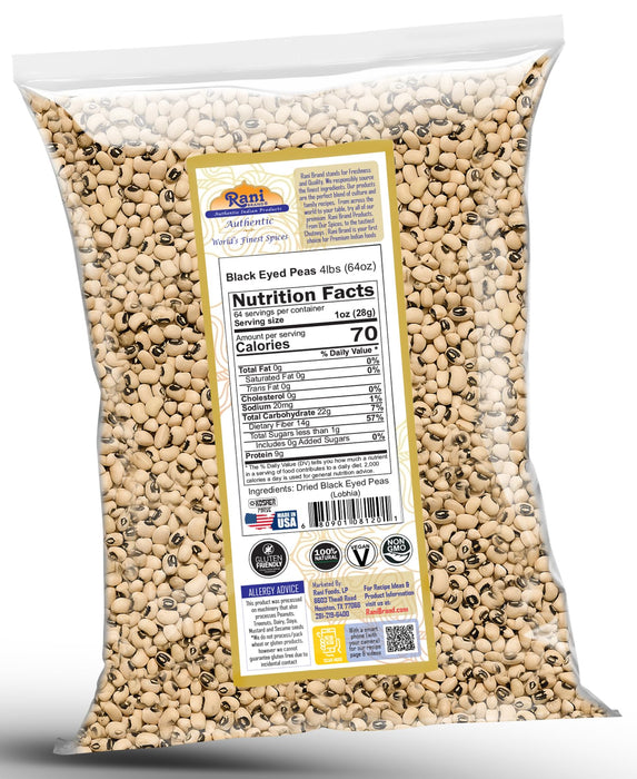 Rani Black Eyed Peas, Dried (Lobhia) 64oz (4lbs) 1.81kg ~ All Natural | Vegan | Kosher | Gluten Friendly | Product of USA