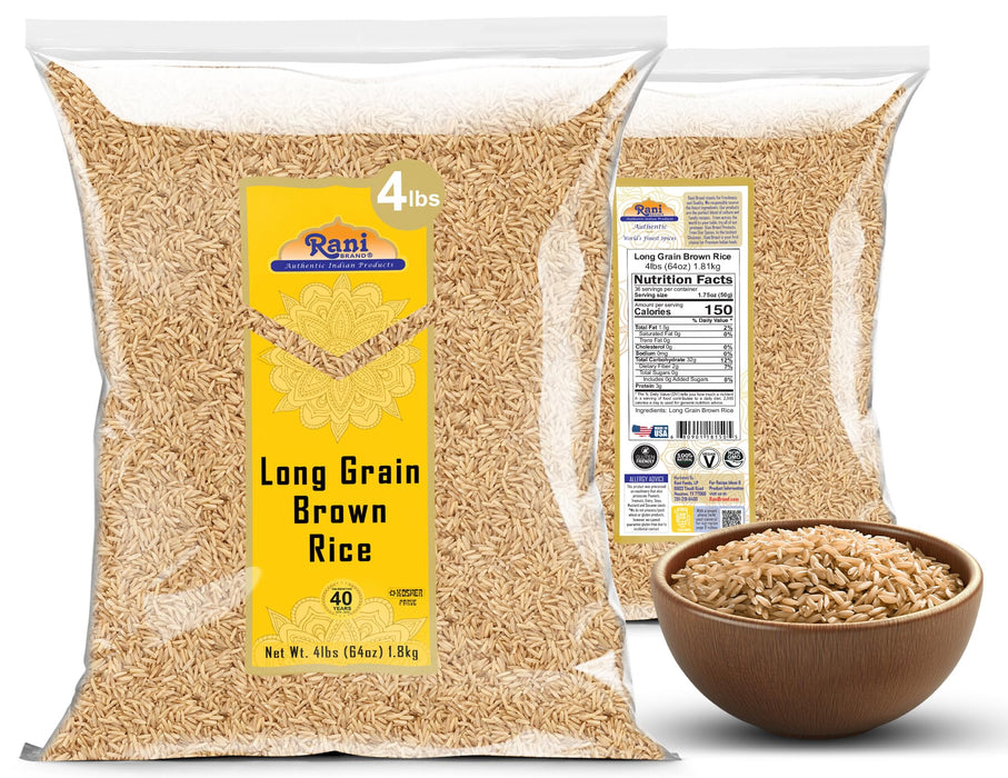 Rani Long Grain Brown Rice 64oz (4lbs) 1.81kg Bulk ~ All Natural | Gluten Friendly | Vegan | Non-GMO | Kosher | Product of USA