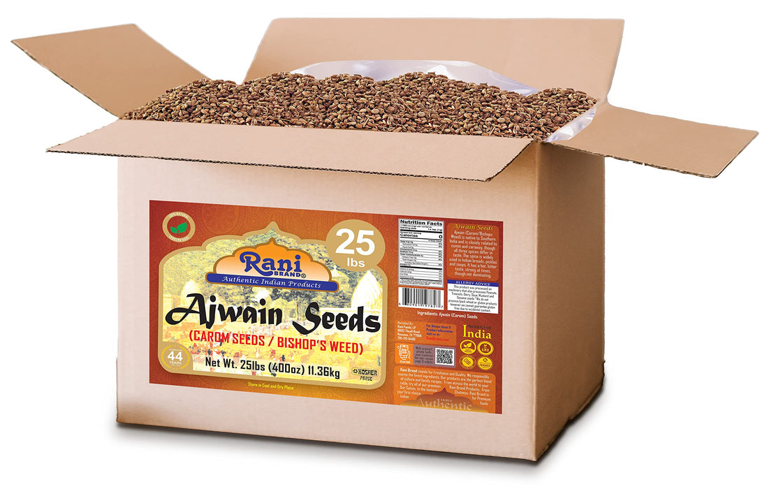 Rani Ajwain Seeds (Carom Bishops Weed) Spice Whole 400oz (25lbs) 11.36kg Bulk Box ~ All Natural | Vegan | Gluten Friendly | NON-GMO | Kosher | Indian Origin