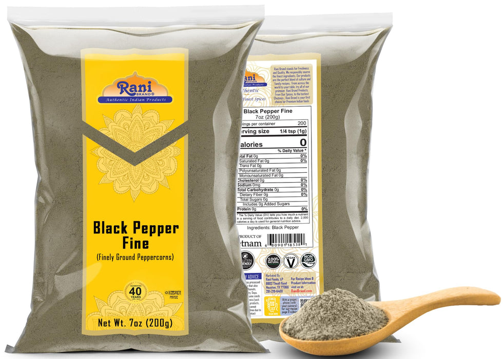 Rani Black Pepper Fine Powder 80 Mesh, 7oz (200g) ~ Gluten Friendly | Non-GMO | Kosher | Natural
