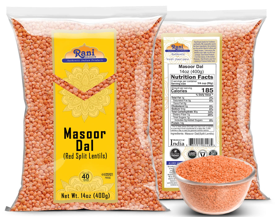 Rani Masoor Dal (Indian Red Lentils) Split Gram 14oz (400g) ~ All Natural | Gluten Friendly | NON-GMO | Kosher | Vegan | Indian Origin