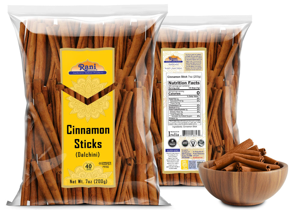 Rani Cinnamon Sticks 7oz (200g) - 36-44 Sticks - Strong Aroma, Perfect for Baking, Cooking & Beverages | 3+ Inches Length - Cassia Saigon Cinnamon from Vietnam | Kosher