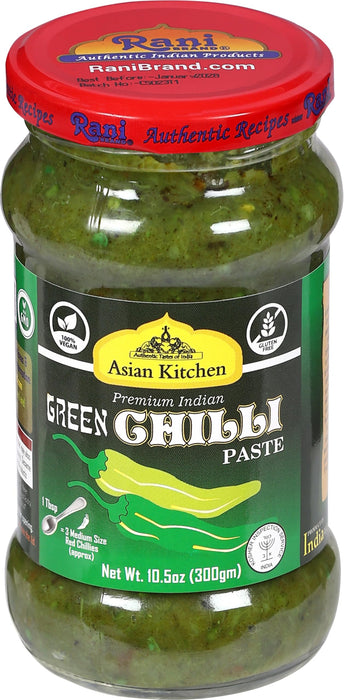 Asian Kitchen Green Chilli Cooking Paste 10.58oz (300g) ~ Vegan | Glass Jar | Gluten Free | NON-GMO | No Colors | Indian Origin