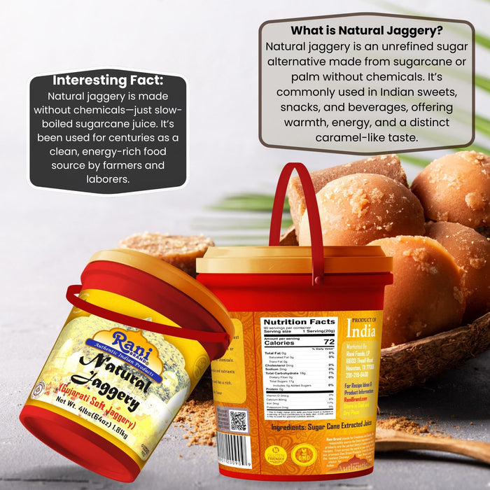 Rani Natural Jaggery (Gujarati Soft Jaggery) 64oz (4lbs) 1.81kg Bulk Bucket ~ Gluten Friendly | Vegan | NON-GMO | Kosher | No Salt or fillers | Indian Product