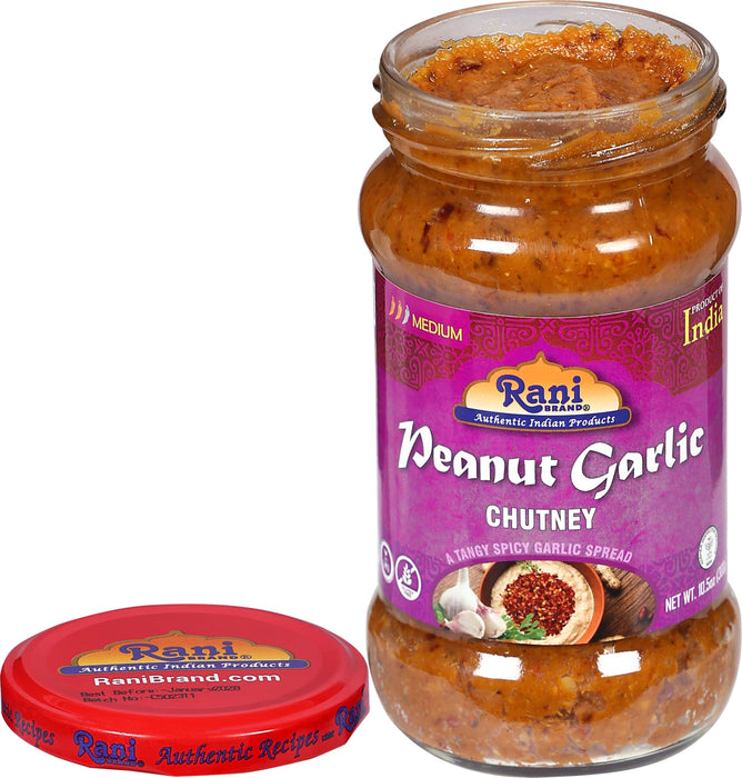 Rani Peanut Garlic Chutney Glass Jar, Ready to eat 10.5oz (300g) Vegan ~ Gluten Free | NON-GMO | Kosher | No Colors | Indian Origin