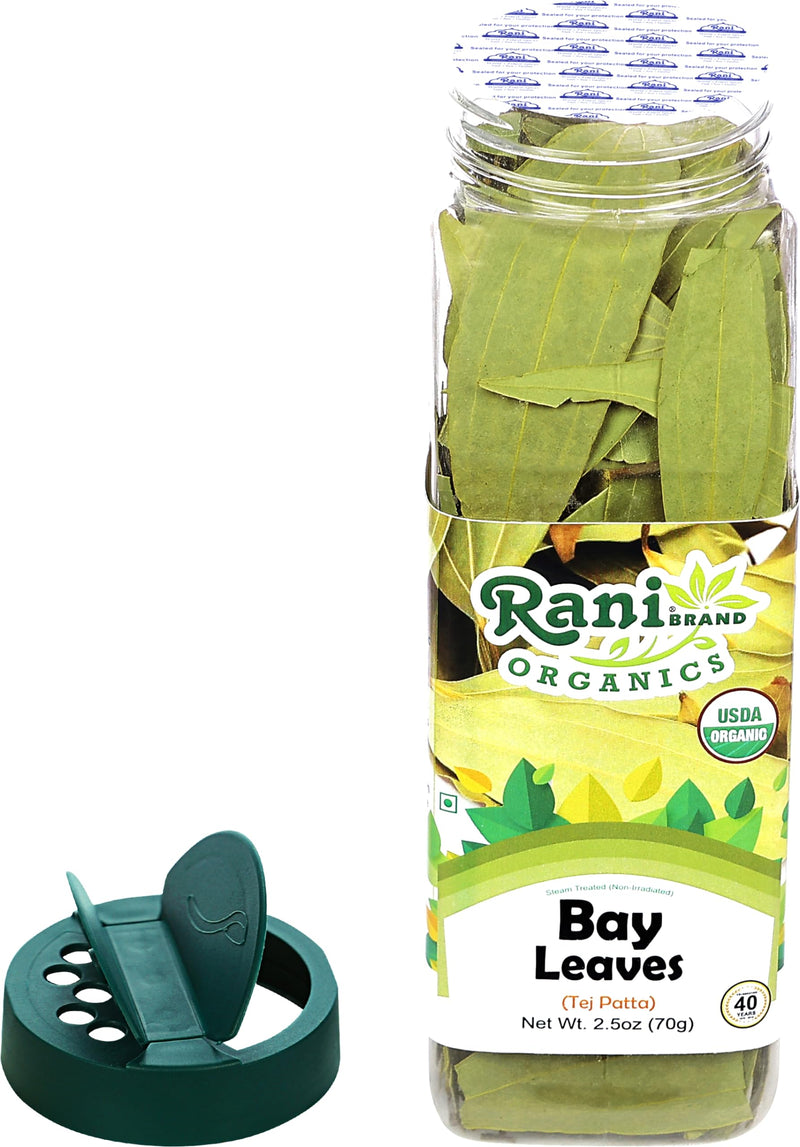 Rani Organic Bay Leaves (Tej Patta) Whole Spice Hand Selected Extra Large 2.5oz (70g) PET Jar ~ All Natural | Gluten Friendly | NON-GMO | Vegan | Indian Origin | USDA Certified Organic