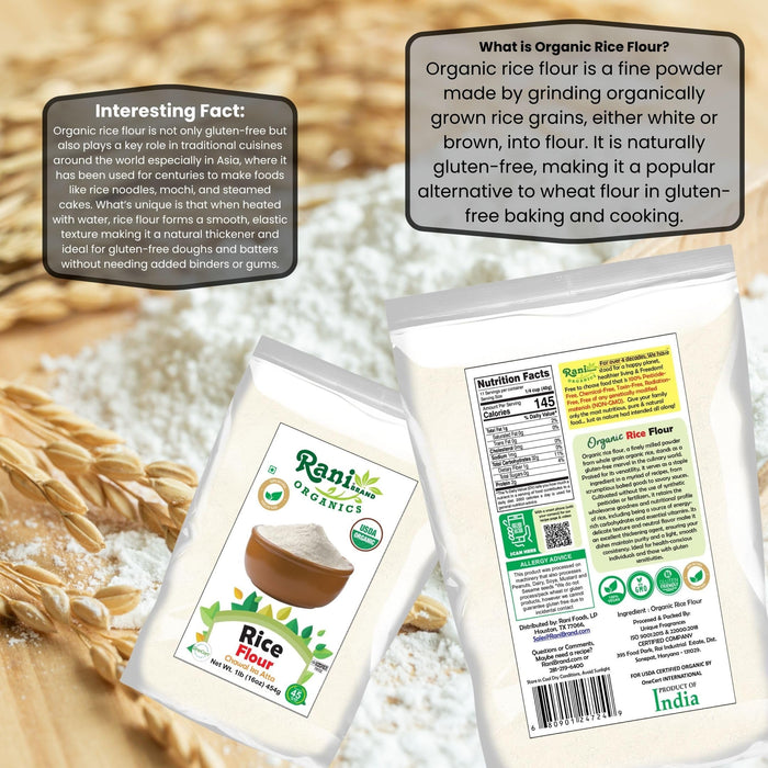 Rani Organic Rice (White) Flour 16oz (1lb) 454g ~ All Natural | Gluten Friendly | Vegan | NON-GMO | Kosher | Indian Origin | USDA Certified Organic