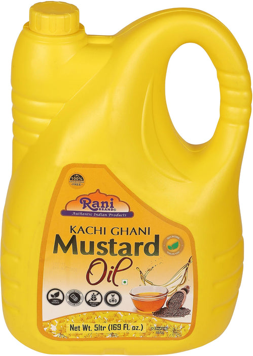 Rani Mustard Oil (Kachi Ghani) 169 Ounce (5 Liter) Pack of 2, NON-GMO | Gluten Free | Kosher | Vegan | 100% Natural