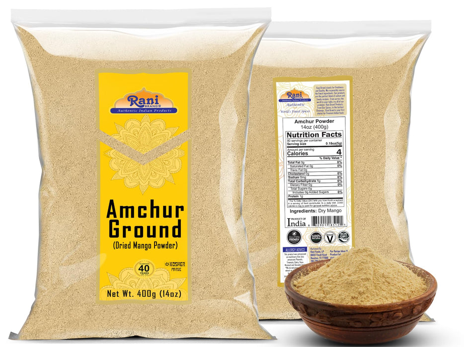 Rani Amchur (Mango) Ground Powder Spice 14oz (400g) ~ All Natural, Indian Origin | No Color | Gluten Friendly | Vegan | NON-GMO | Kosher | No Salt or fillers