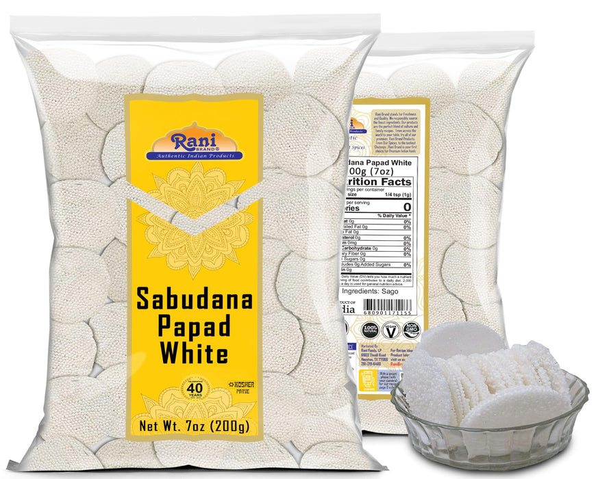 Rani Sabudana (Sago) Papad White 7oz (200g) ~ All Natural, No Preservatives | Vegan | Gluten Friendly | Kosher | NON-GMO | Indian Origin