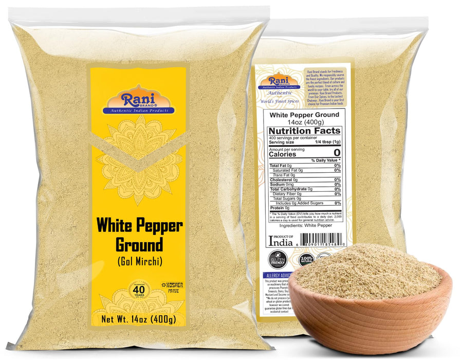 Rani White Pepper (Gol Mirch), Ground Spice 14oz (400g) ~ All Natural | Vegan | Gluten Friendly | NON-GMO | Kosher | Indian Origin