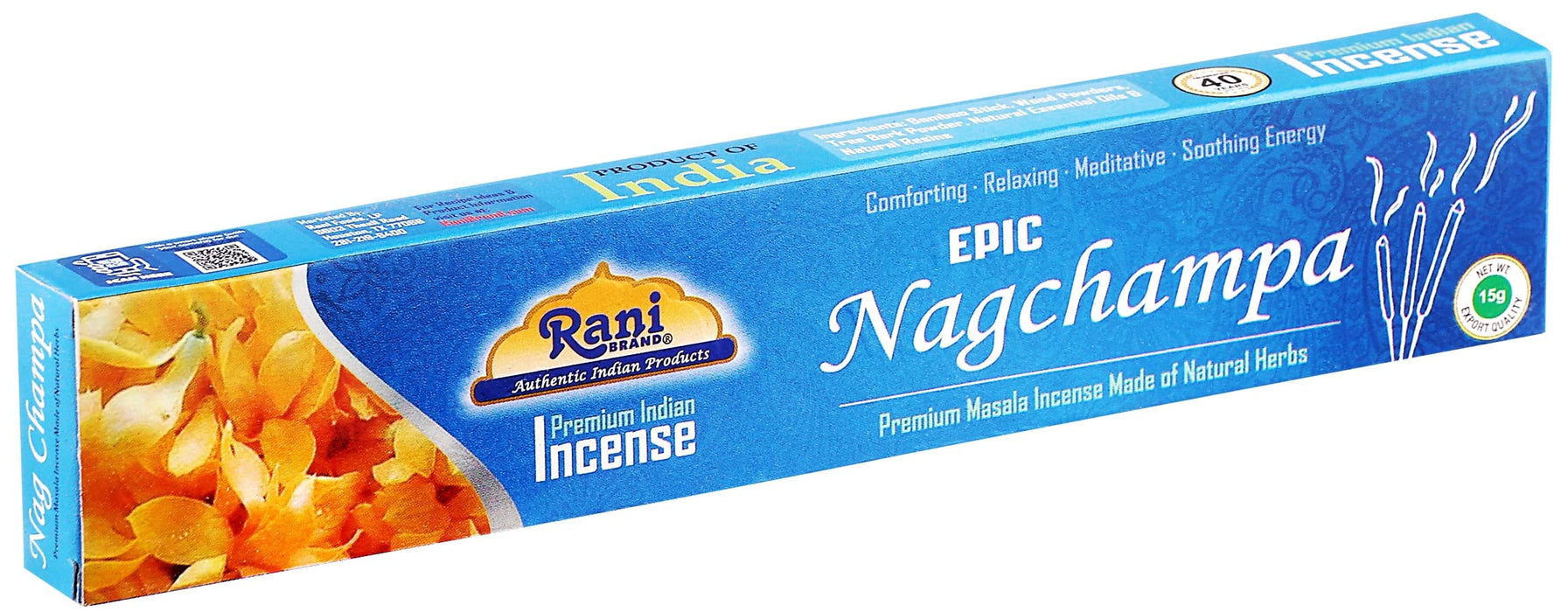 Rani Epic Nagchampa Incense (Premium Masala Incense Made of Natural Herbs) 15g x 10 Packets ~ Total of 100 Incense sticks | For Puja Purposes | Indian Origin