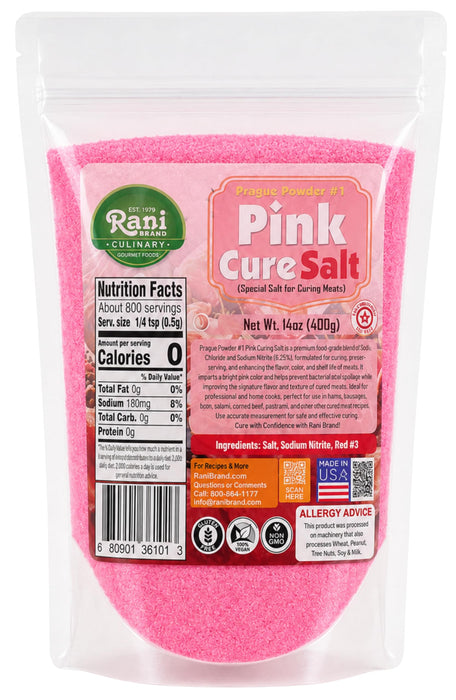 Rani Pink Cure Salt (Special Salt for Curing Meats) 14oz (400g) ~ Gluten Free | NON-GMO | Kosher | Vegan | Product of USA