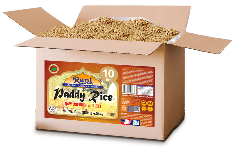 Rani Paddy Rice (Raw Unfinished Rice) 10lbs (160oz) 4.54kg Bulk Box ~ All Natural | Vegan | Gluten Friendly | NON-GMO | Kosher | Product of USA
