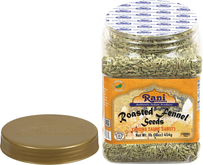 Rani Roasted Fennel Seeds (Bhuna Saunf Sabut) Whole Spice 16oz (1lb) 454g PET Jar ~ All Natural | Gluten Friendly | NON-GMO | Kosher | Vegan | Indian Origin