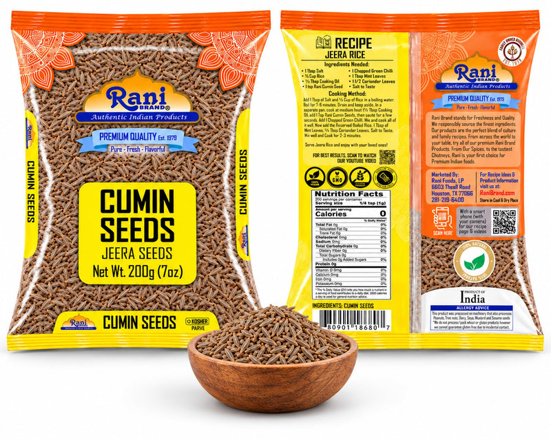 Rani Cumin Seeds Whole (Jeera) Spice 7oz (200g) ~ All Natural | Gluten Friendly | NON-GMO | Kosher | Vegan | Indian Origin