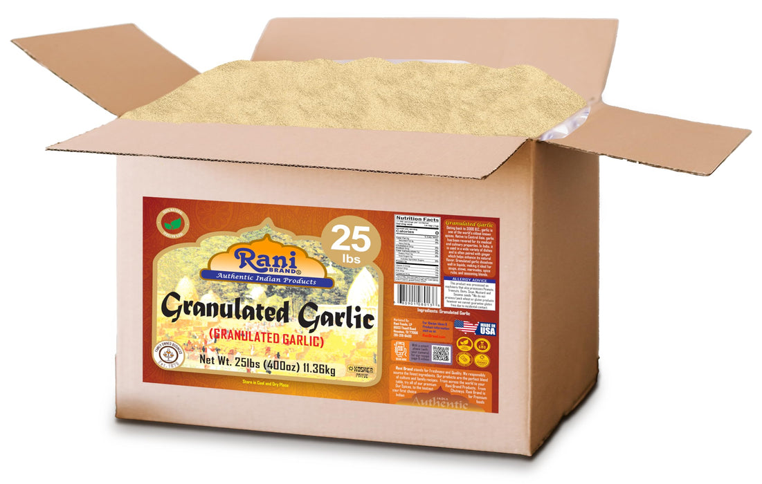 Rani Granulated Garlic (Coarse Ground Garlic) 400oz (25lbs) 11.36kg Bulk Box ~ All Natural | Gluten Friendly | Vegan | NON-GMO | Kosher | No Salt or fillers | Product of USA