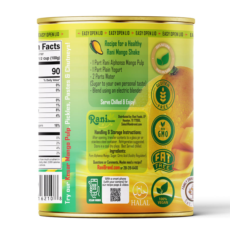 Rani Mango Pulp Puree (Makes Mango Lassi Shakes) Alphonso Sweetened 30oz (1.875lbs) 850g Pack of 2 ~ Kosher | All Natural | NON-GMO | Vegan | No colors | Gluten Friendly | Indian Origin
