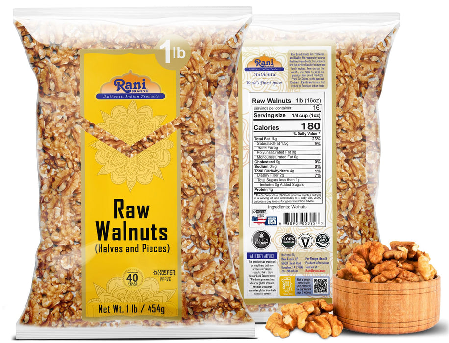 Rani Raw Walnuts, Halves and Pieces 16oz (1lb) 454g ~ All Natural | Kosher | Vegan | Gluten Friendly | Fresh Product of USA