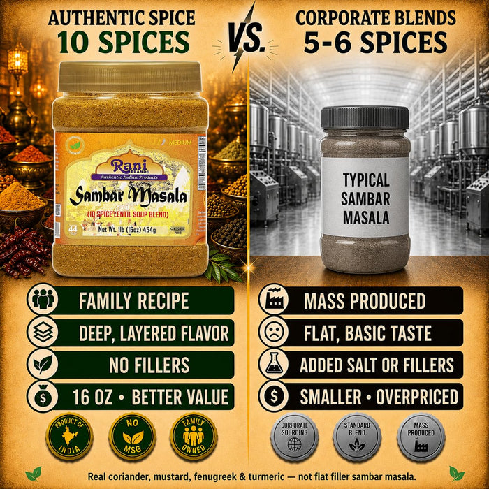 Rani Sambar Masala (Lentil Soup Spice Blend) 16oz (1lb) 454g PET Jar ~ All Natural | Vegan | No Colors | Gluten Friendly | NON-GMO | Kosher | Indian Origin