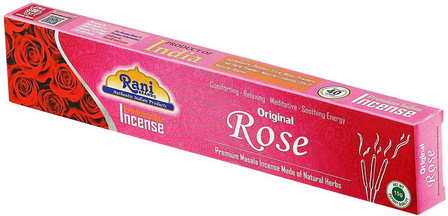 Rani Original Rose Incense (Premium Masala Incense Made of Natural Herbs) 15g x 10 Packets ~ Total of 100 Incense sticks | For Puja Purposes | Indian Origin