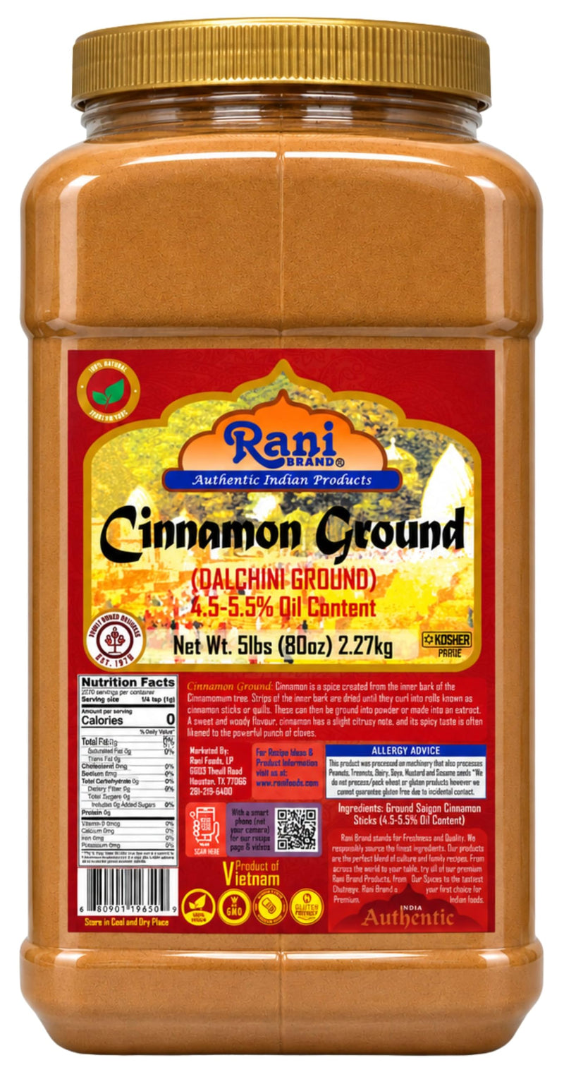 Rani Cinnamon Powder (Ground) Spice 80oz (5lbs) 2.27kg Bulk PET Jar ~ All Natural | Salt-Free | Vegan | No Colors | Gluten Friendly | NON-GMO | Kosher