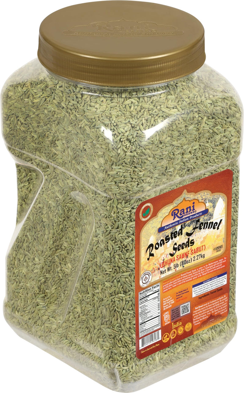 Rani Roasted Fennel Seeds (Bhuna Saunf Sabut) Whole Spice 80oz (5lbs) 2.27kg Bulk PET Jar ~ All Natural | Gluten Friendly | NON-GMO | Kosher | Vegan | Indian Origin